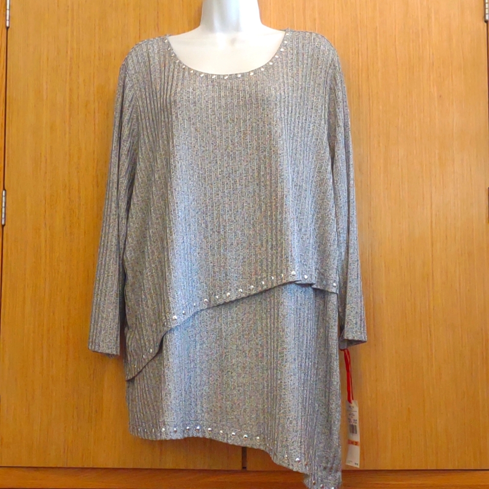 🎉🎉Party Top +SZ NWT LS " Platinum" Tunic SZ 2X By Ruby Rd.